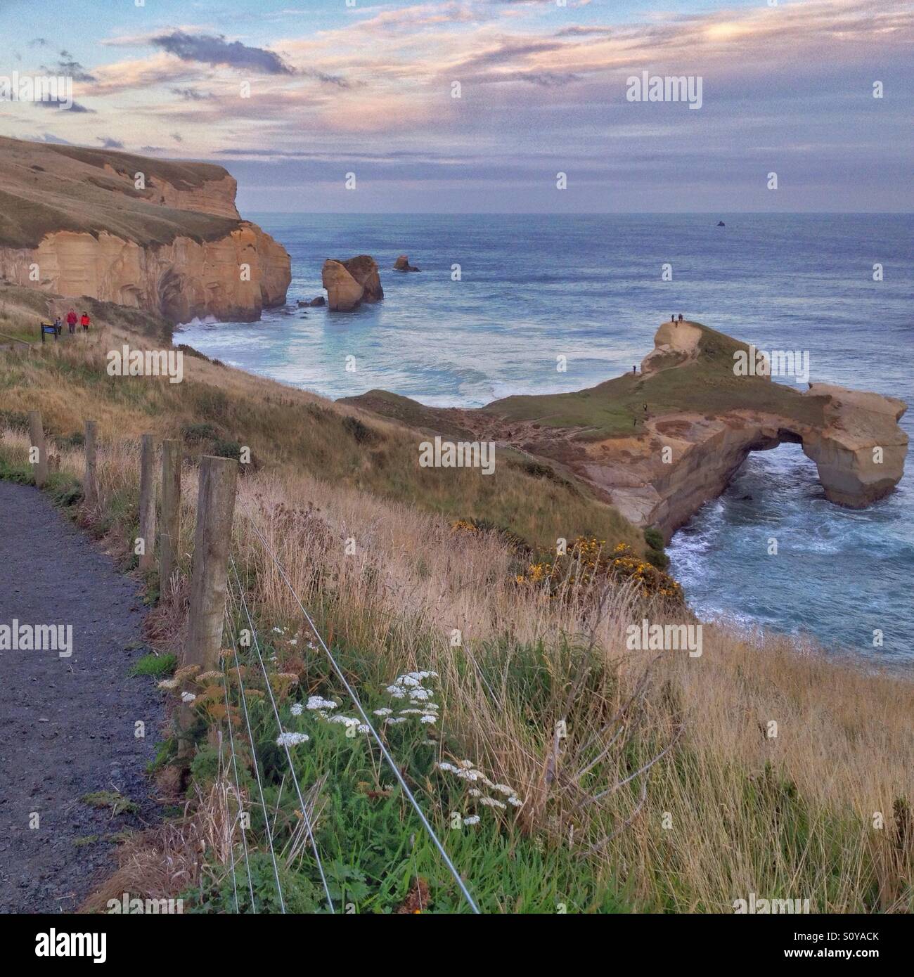 One evening at Tunnel Beach, New Zealand Stock Photo