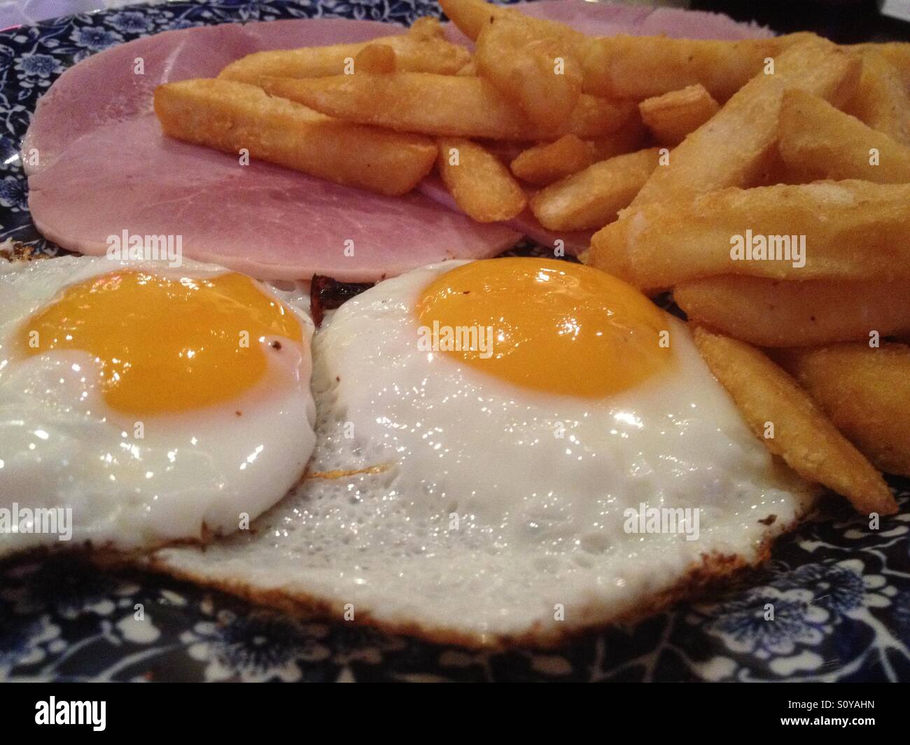Ham, egg and chips Stock Photo Alamy
