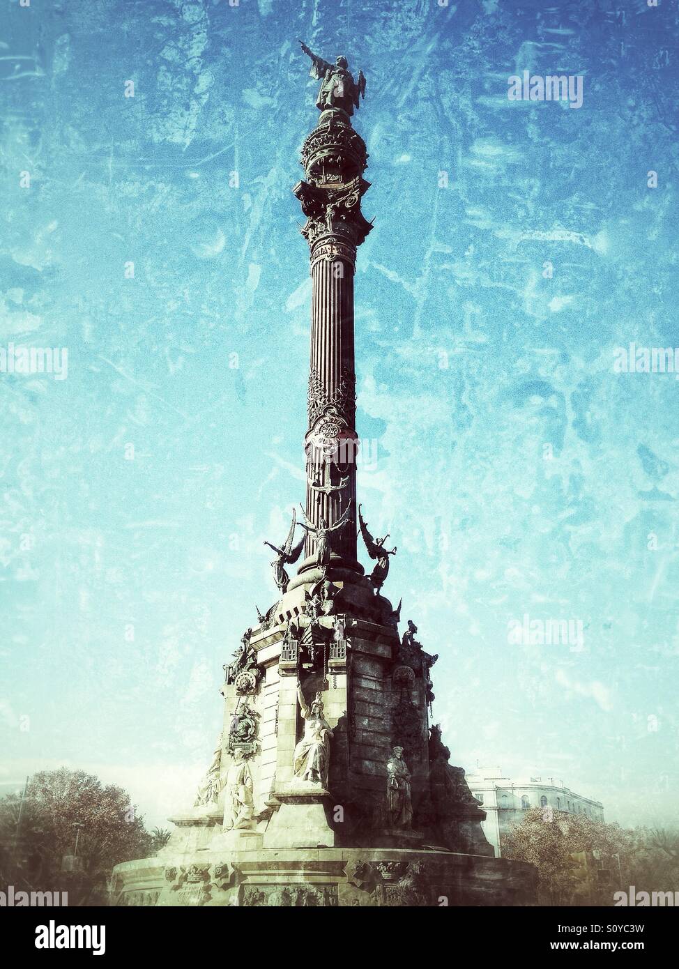 Christopher Columbus monument in Barcelona, Spain - Smartphone Captured Stock Image