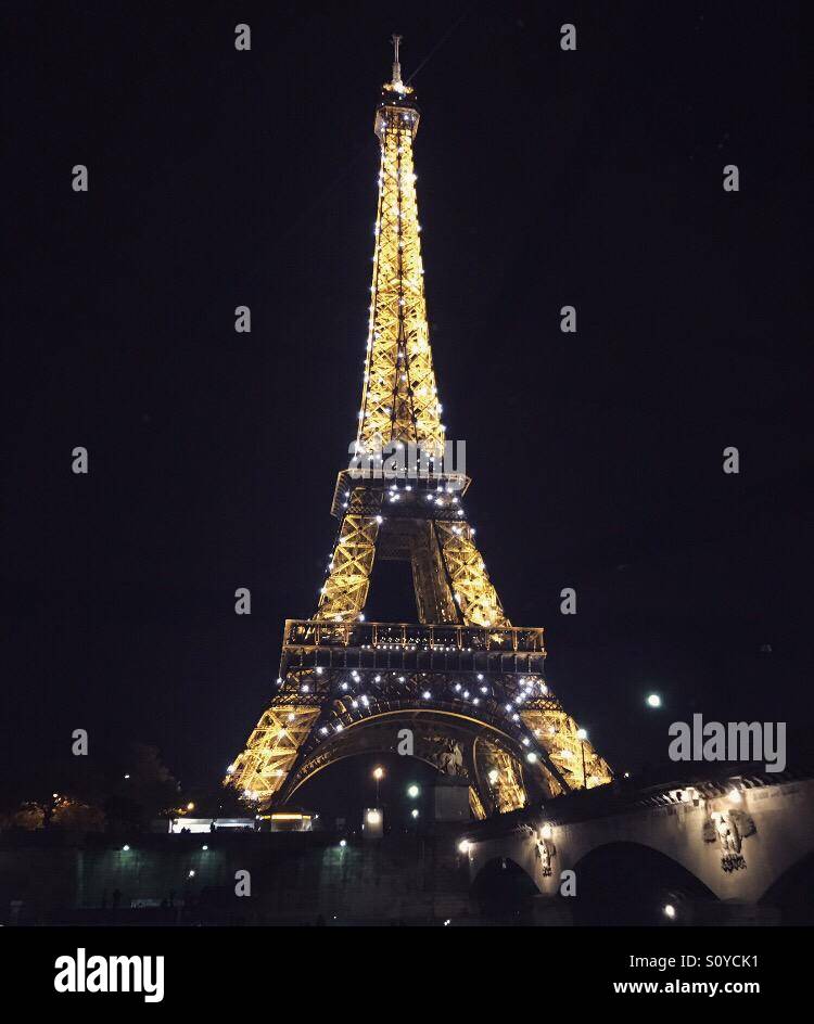 La Tour Eiffel, by Night, Paris, France Stock Photo