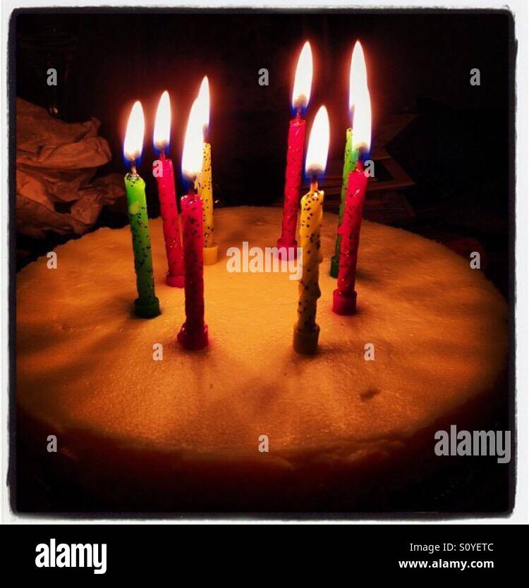 Birthday cake, 8 candles Stock Photo Alamy