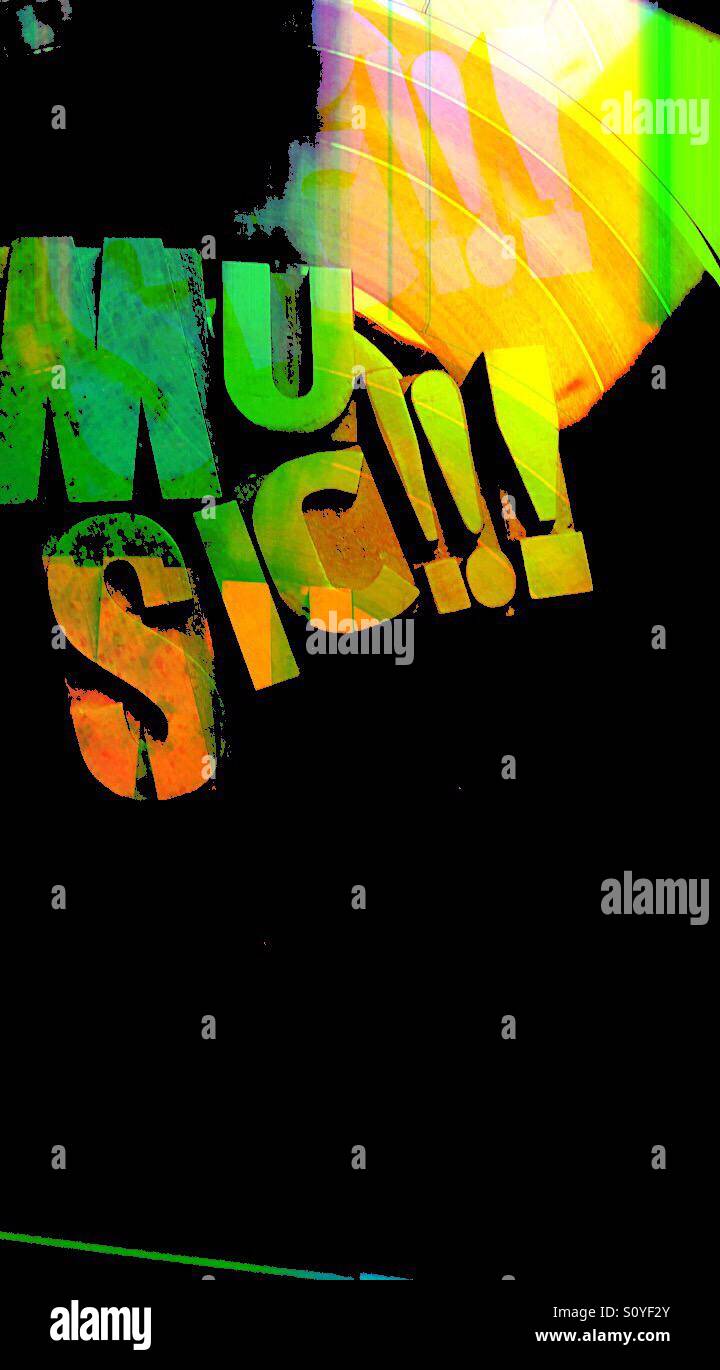 Vinyl record with music word - Smartphone Captured Stock Image