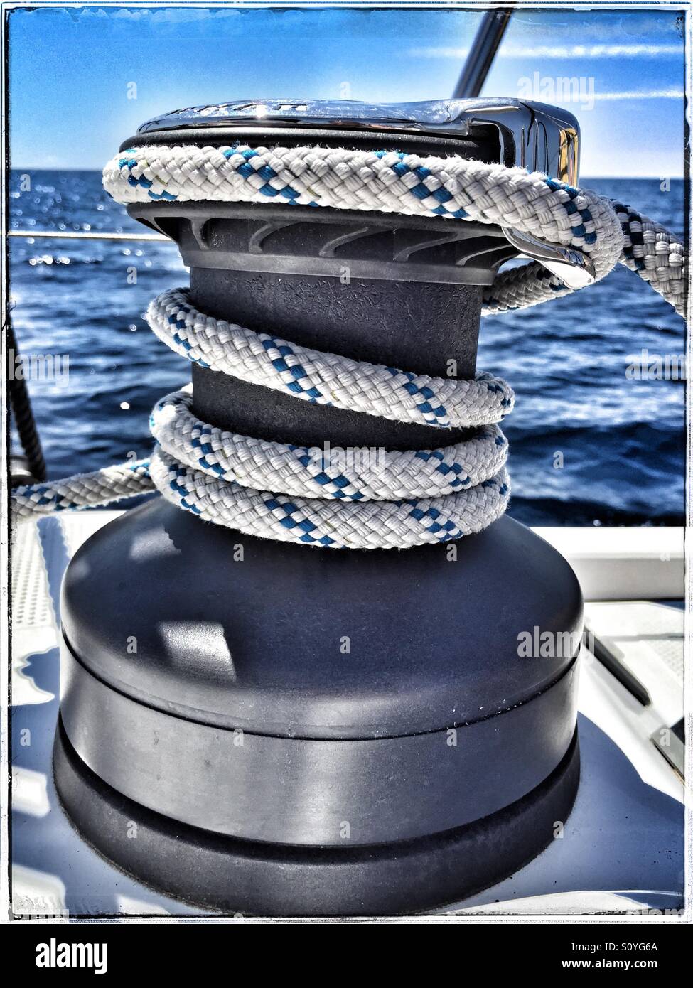 Close up of yacht winch Stock Photo