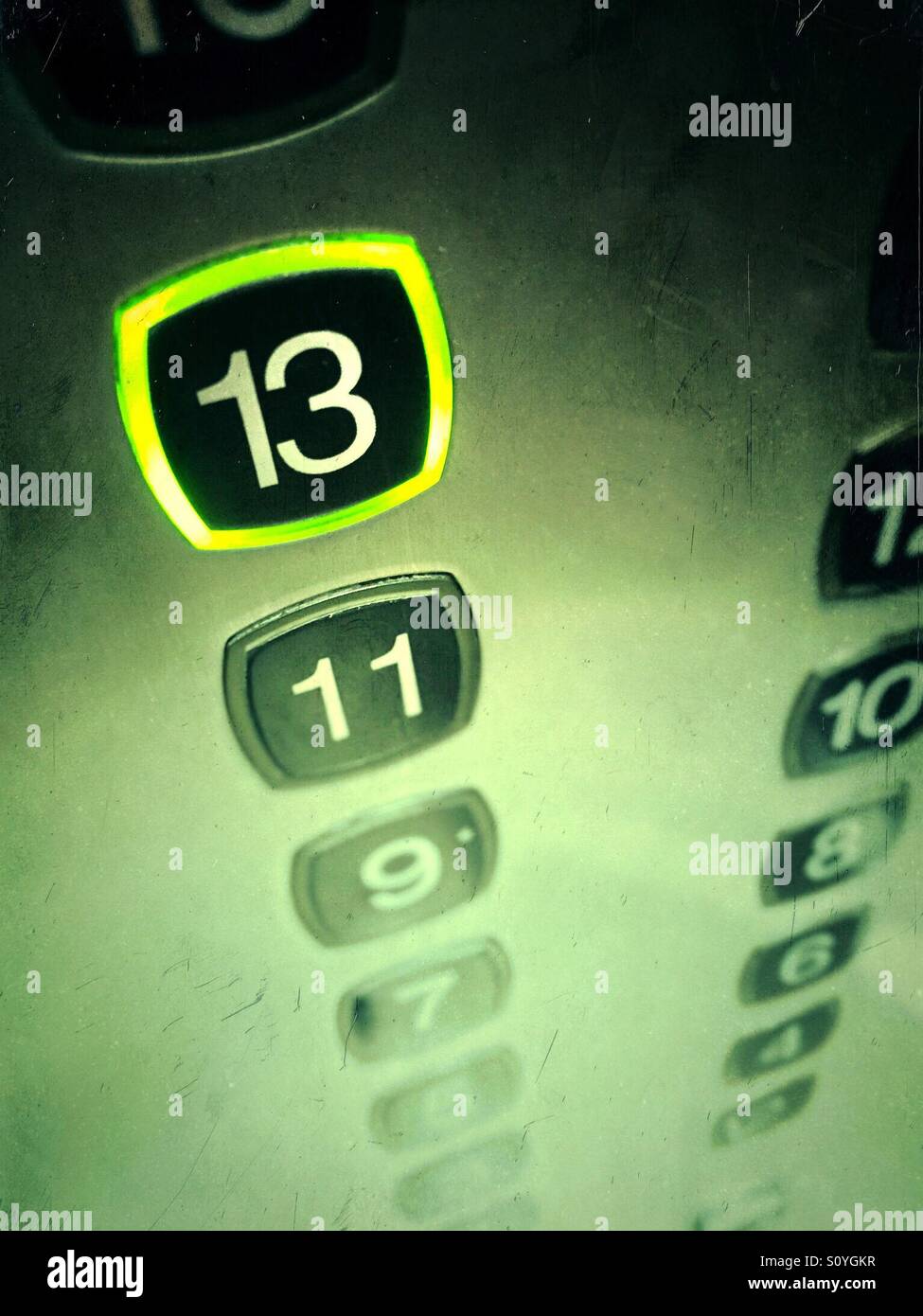 13th Floor Button Pushed In An Elevator Stock Photo 310392427 Alamy