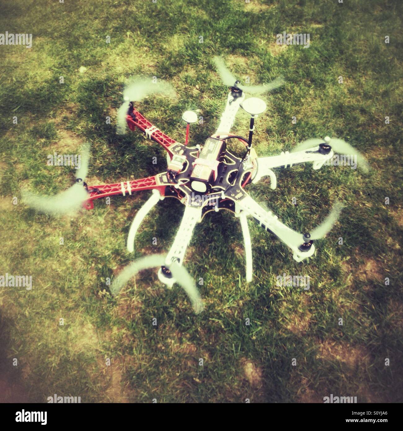 Radio controlled model hexacopter drone - Smartphone Captured Stock Image