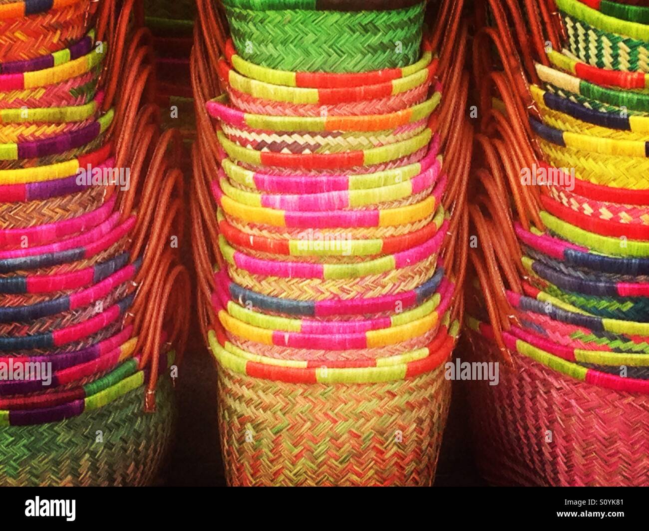 Colourful shopping baskets. Mobile phone photo with some phone or tablet post processing. - Smartphone Captured Stock Image