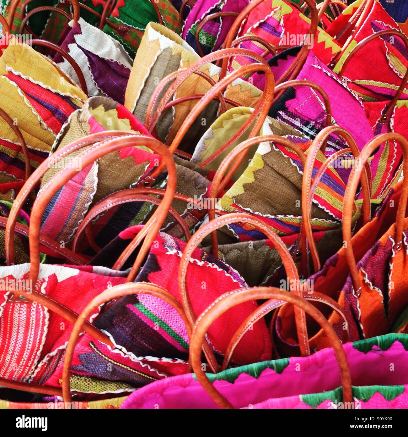French market stall shopping baskets. Mobile phone photo with some phone or tablet post processing. - Smartphone Captured Stock Image