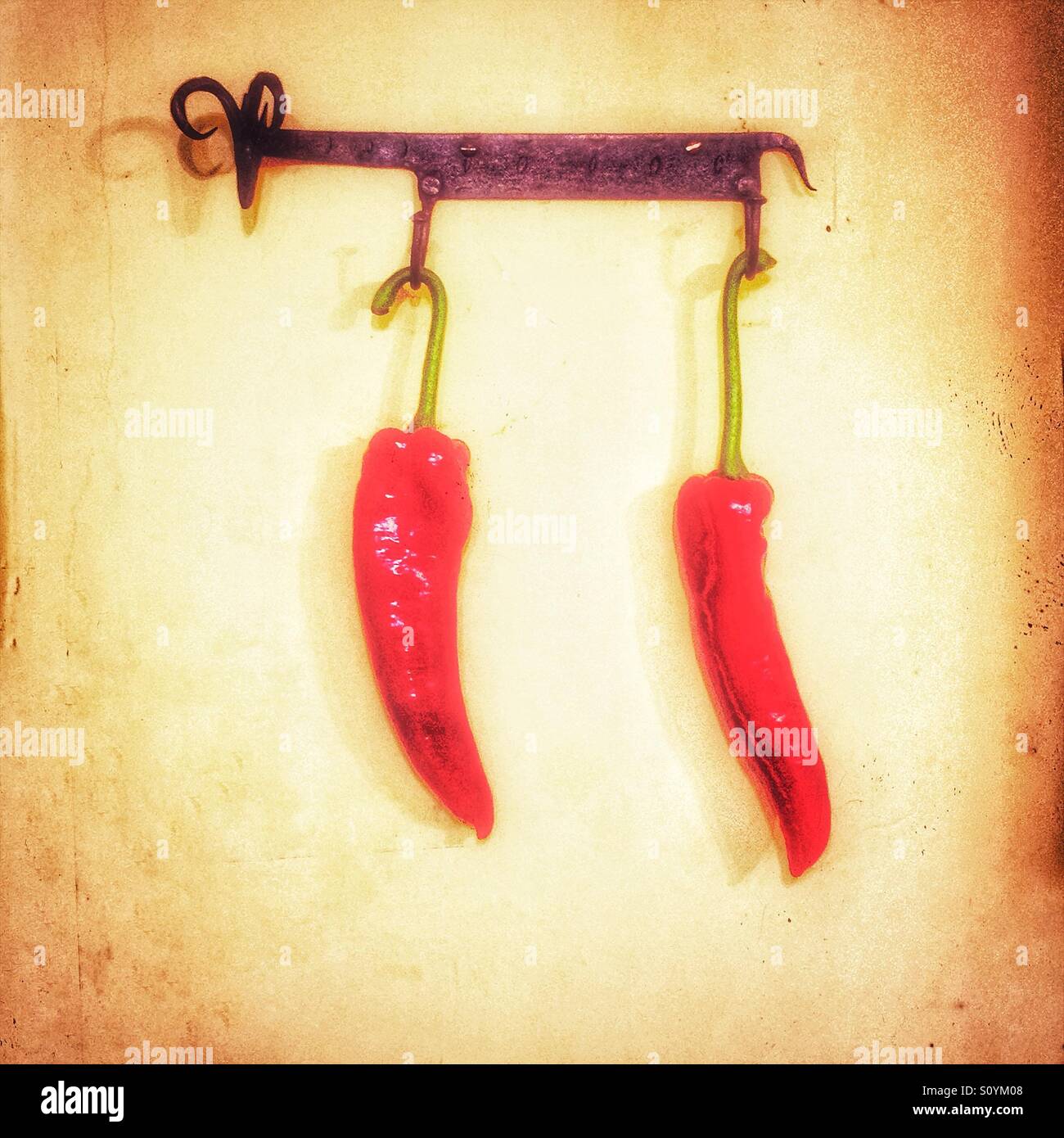 Red peppers on a hook - Smartphone Captured Stock Image