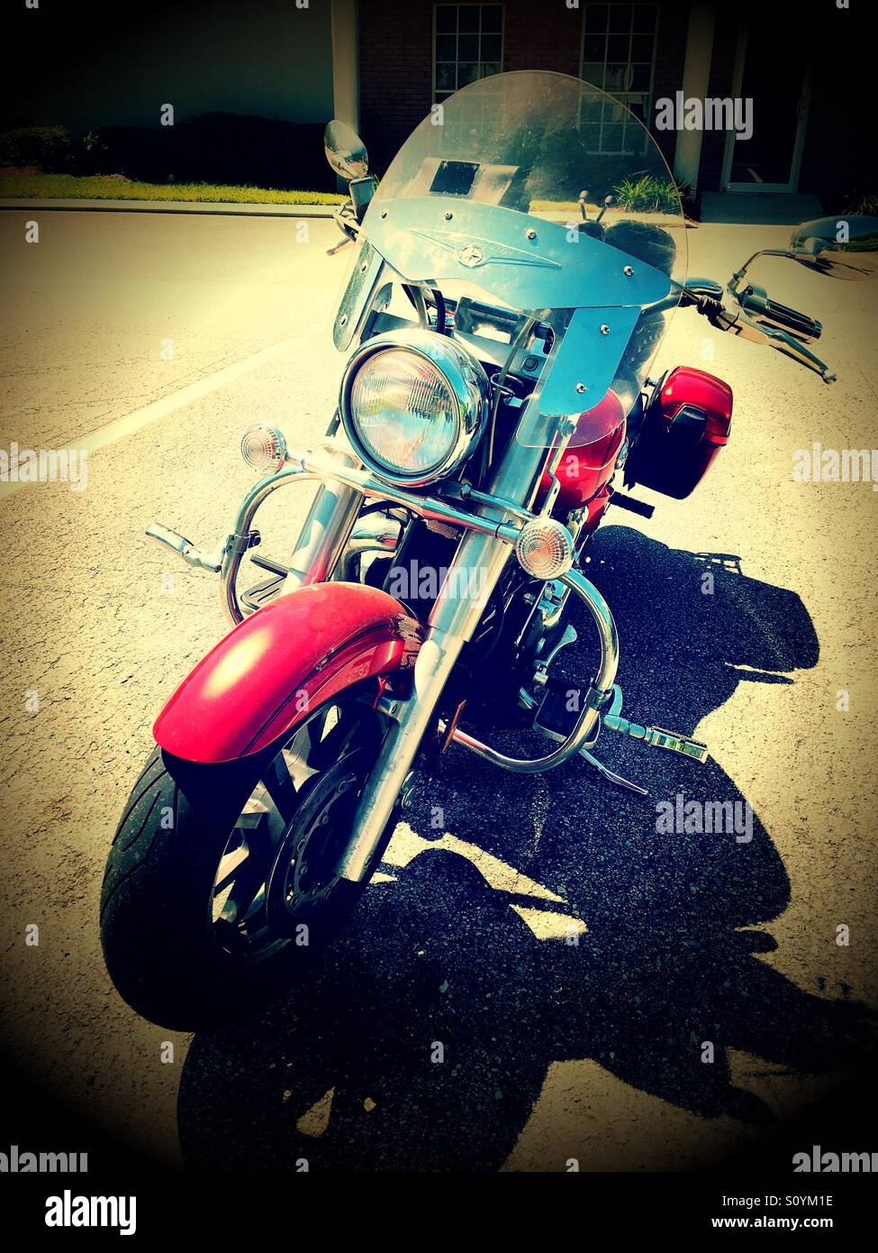 Star motorcycle in a parking lot. Stock Photo
