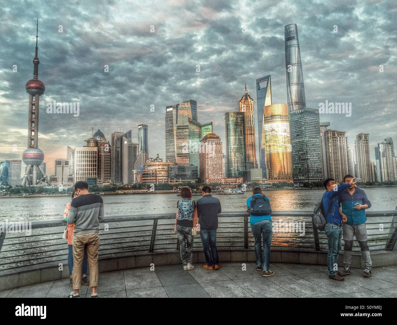 Tourists Shanghai - Smartphone Captured Stock Image
