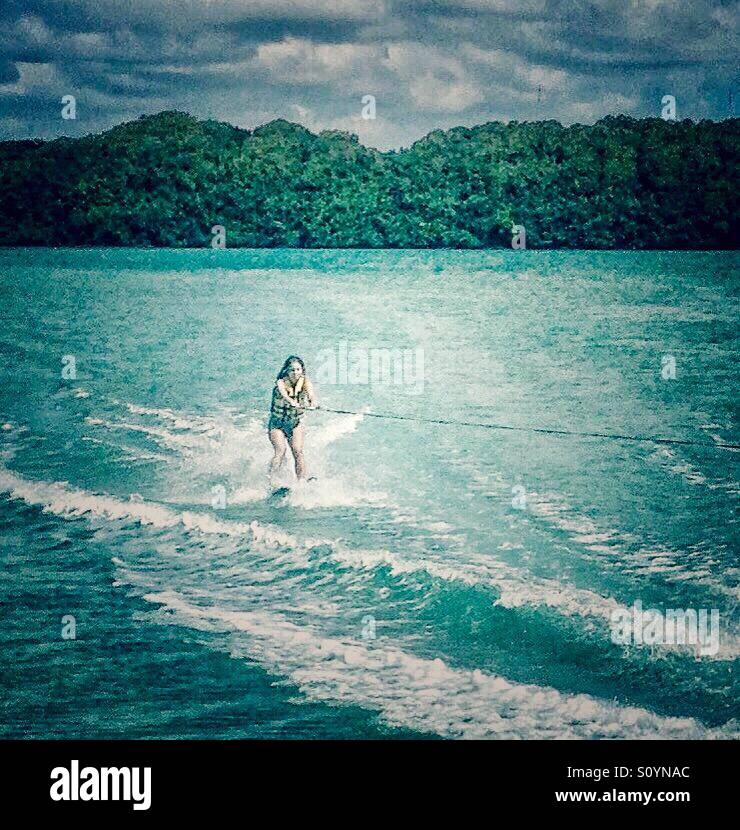 Water skiing in Mauritius Stock Photo