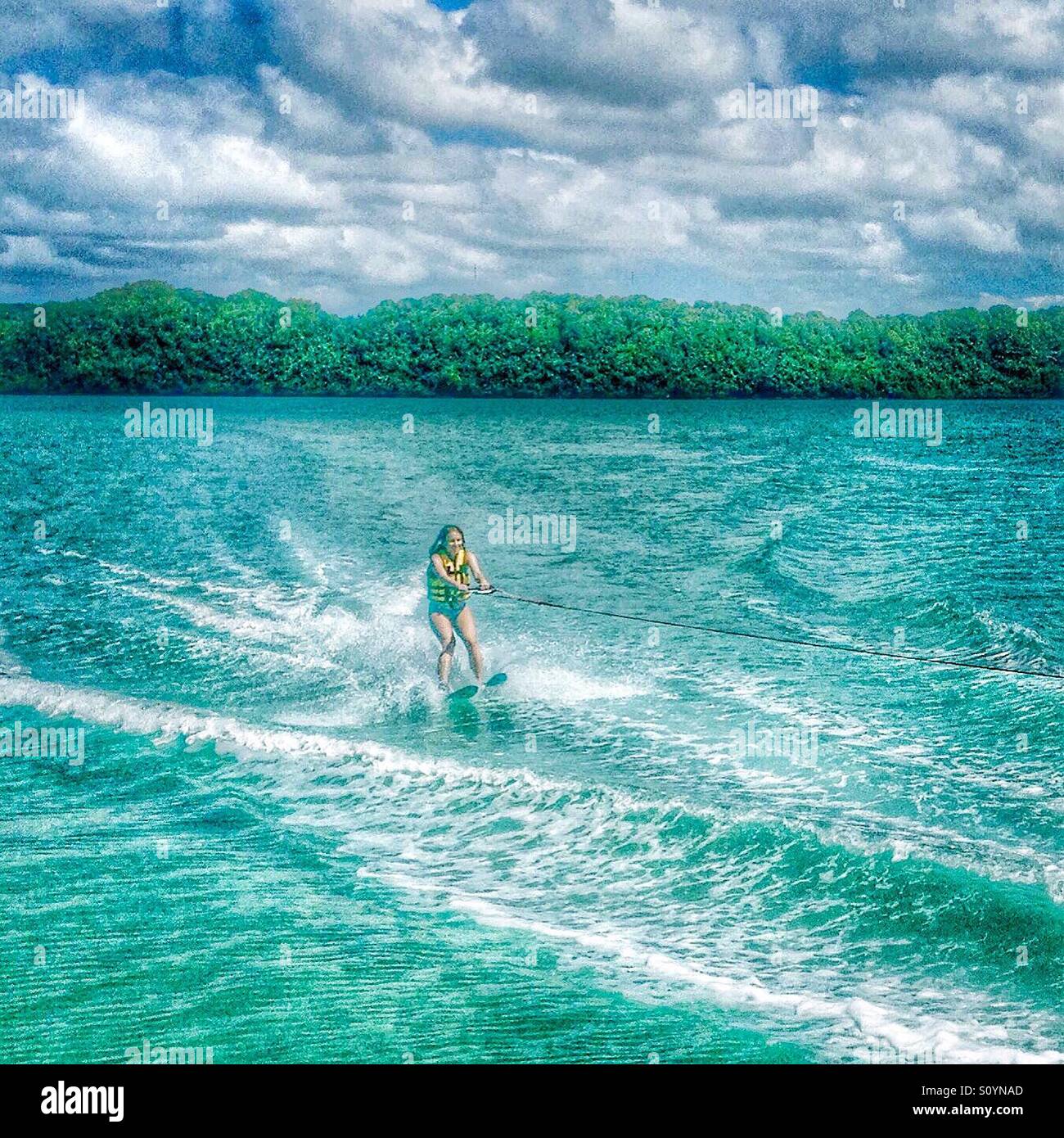 Water skiing in Mauritius Stock Photo Alamy