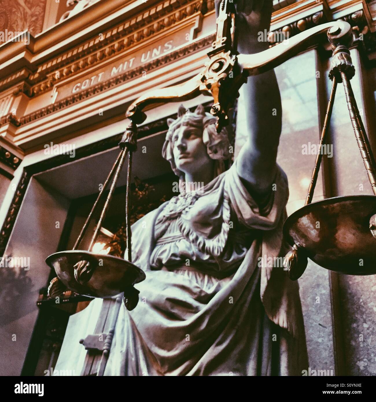Lady justice holding the weighing scales in Germany Stock Photo