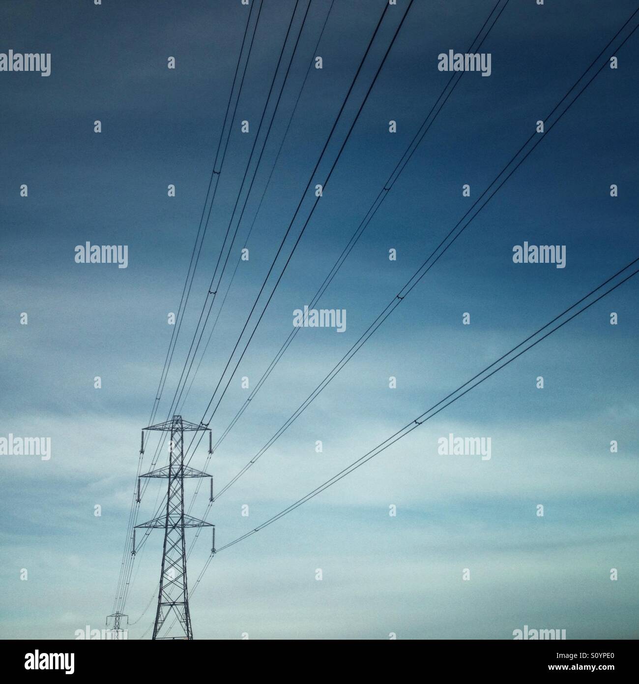 Electricity power lines and pylons. - Smartphone Captured Stock Image
