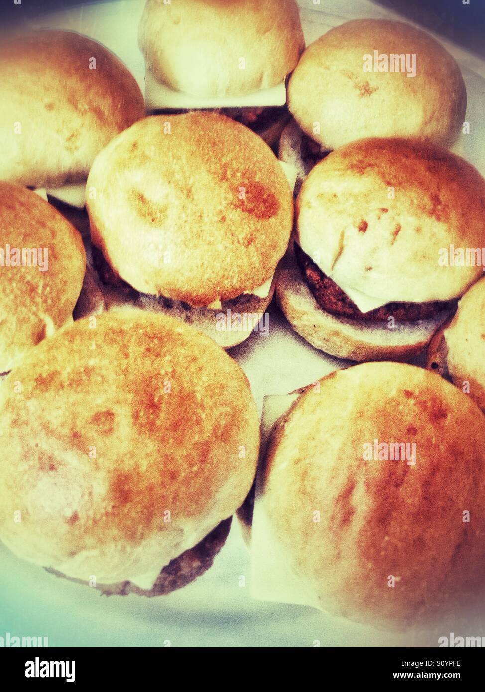 Mini cheeseburgers. - Smartphone Captured Stock Image