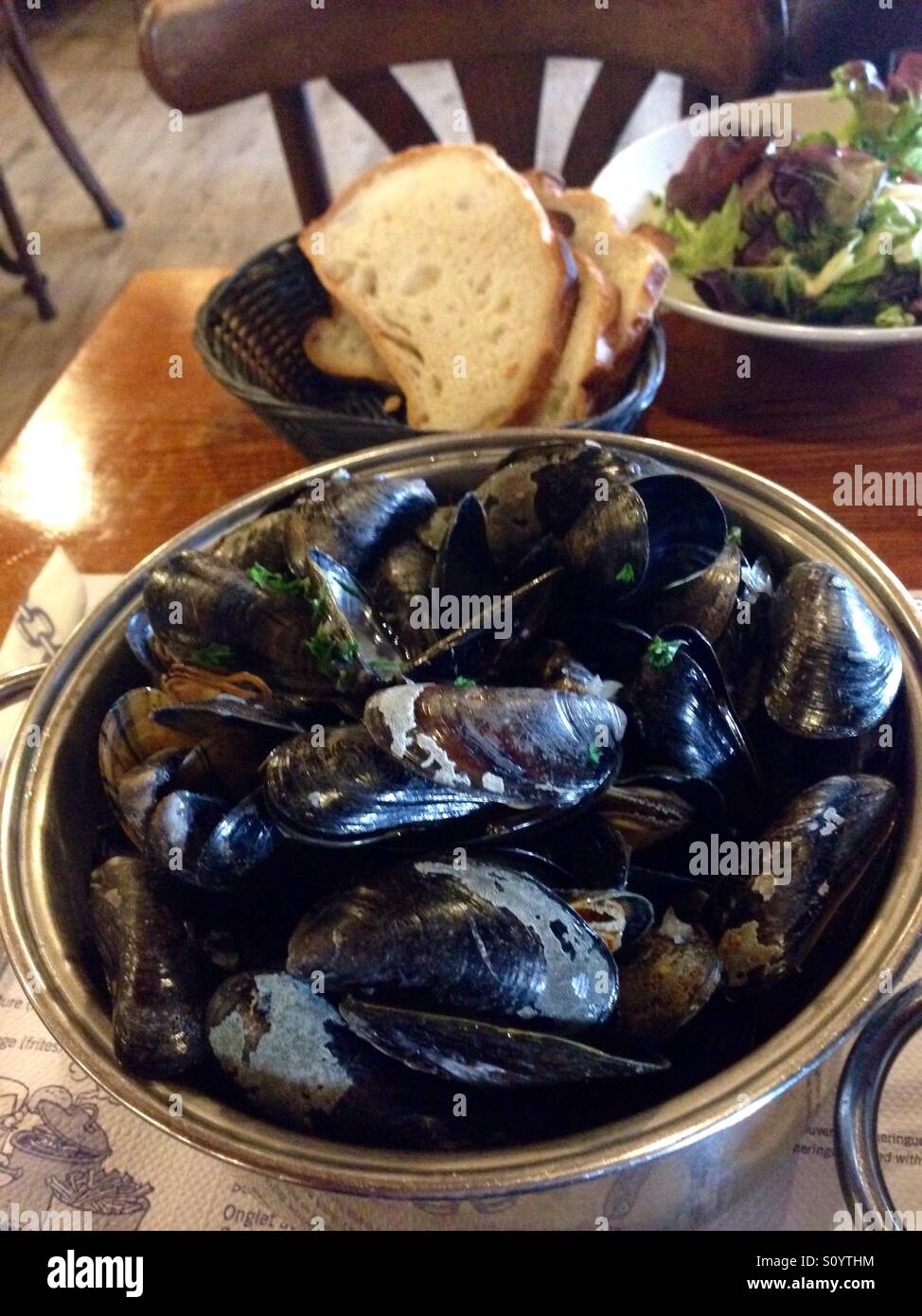 Bowl of moules mariniere - Smartphone Captured Stock Image