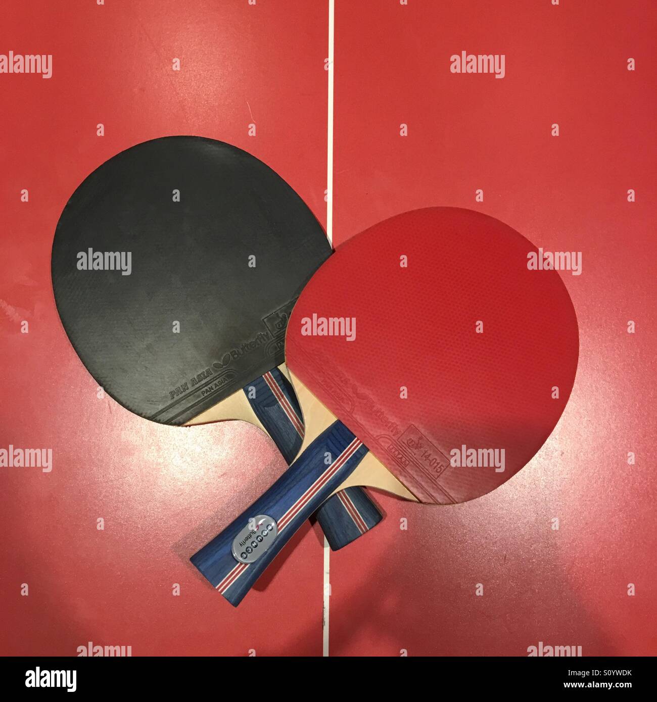 Table tennis bats on table Stock Photo Alamy