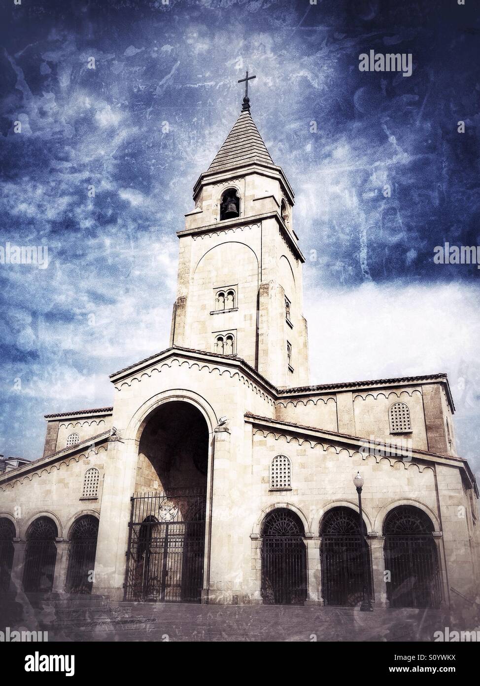 View of San Pedro church in Gijon, Asturias - Spain - Smartphone Captured Stock Image