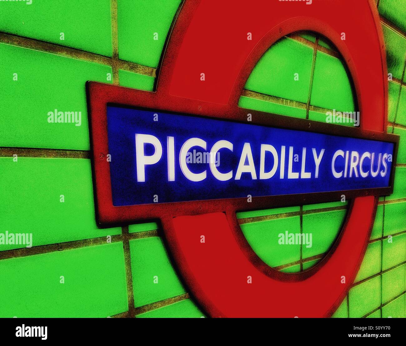 Piccadilly Circus station sign, London - Smartphone Captured Stock Image