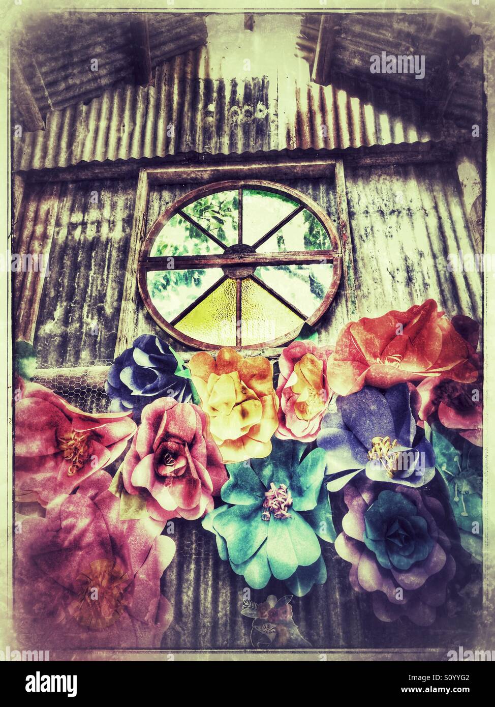 Plastic flowers, heavy use of filters. - Smartphone Captured Stock Image