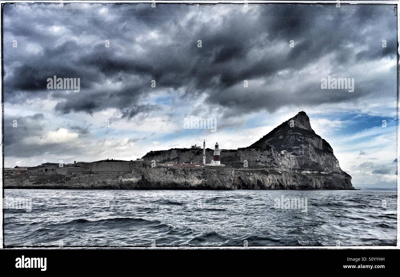 The Rock of Gibraltar from sea Stock Photo