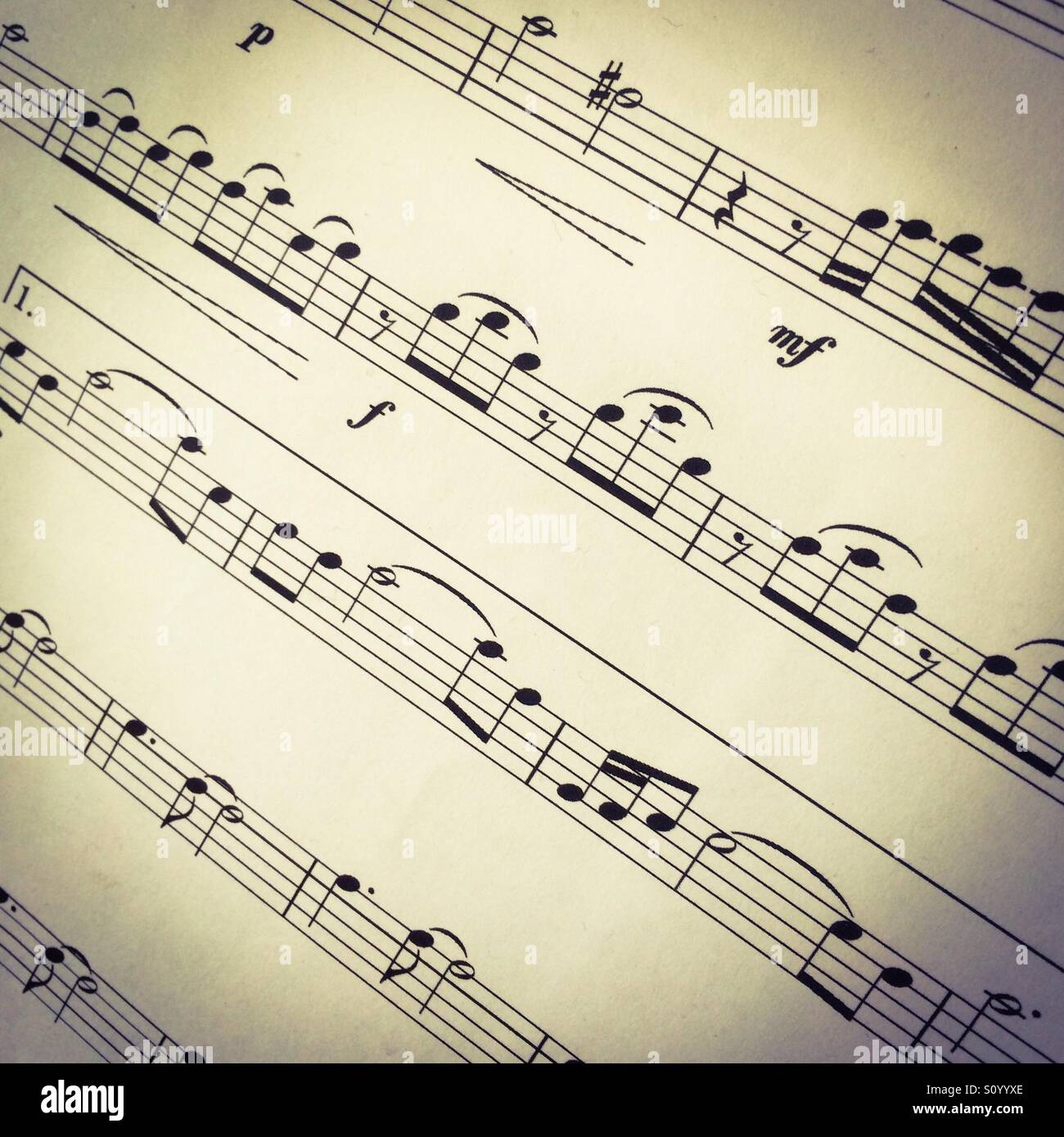 Close up view of sheet music showing notes - Smartphone Captured Stock Image