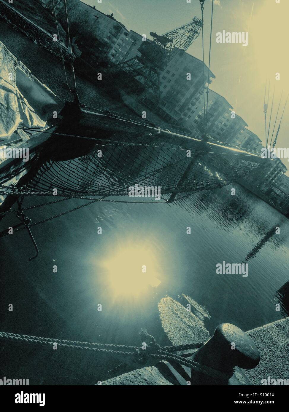 Ship moored, Hammarby lake, Stockholm, Sweden, Scandinavia - Smartphone Captured Stock Image