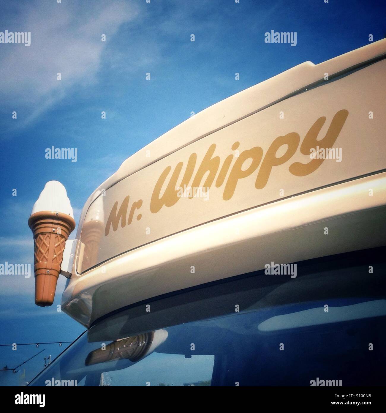 Mr whippy ice cream van with blue sky Stock Photo Alamy
