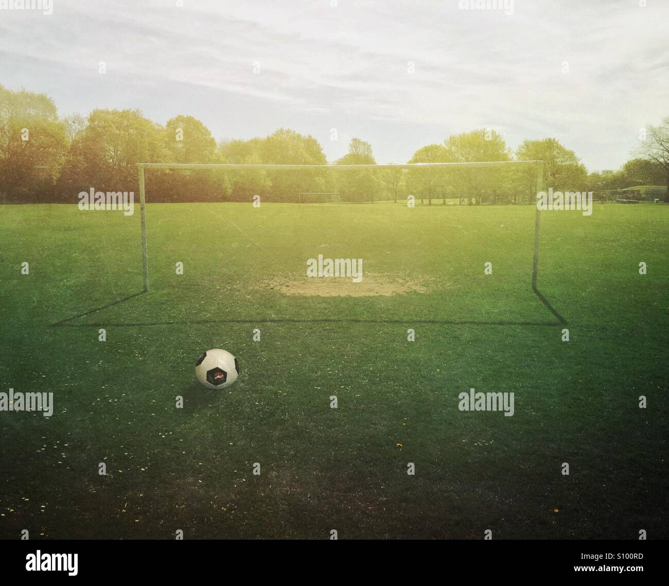 Football Pitch with Ball Stock Photo