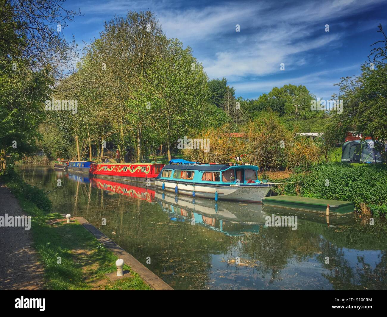 Canal boats on the river Stock Photo