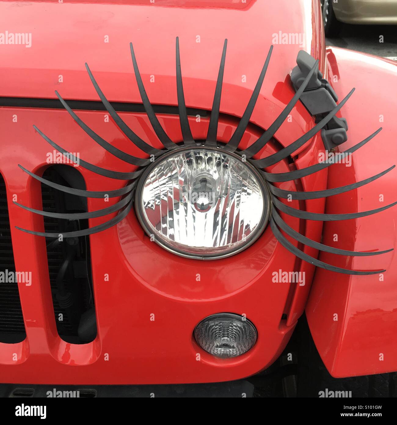 Eye lash on jeep head lamp Stock Photo