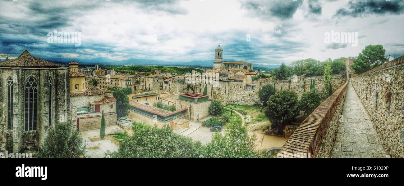 Panoramic view of the city of Girona, Spain - Smartphone Captured Stock Image
