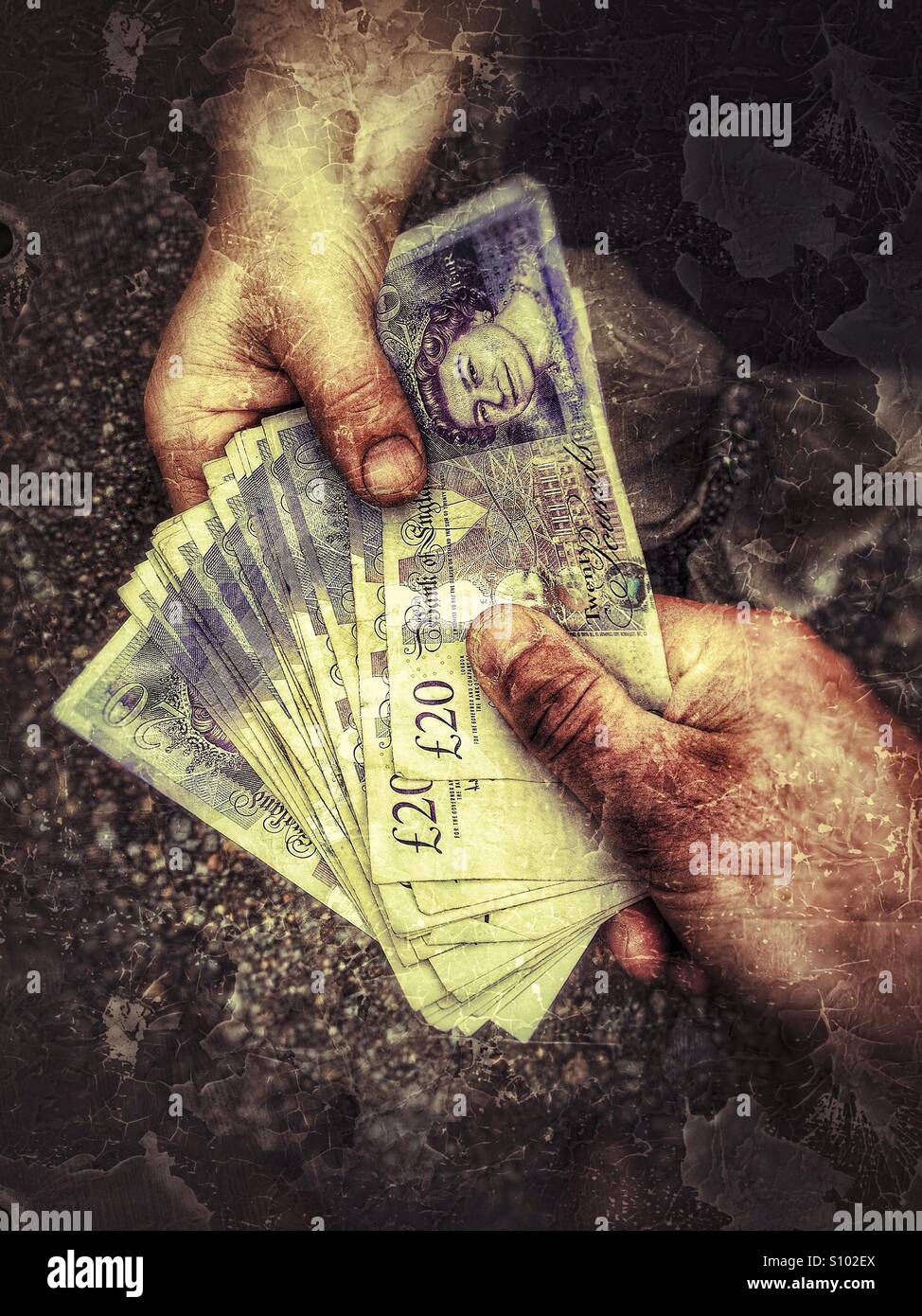 Exchange of cash. Five hundred in twenties - Smartphone Captured Stock Image