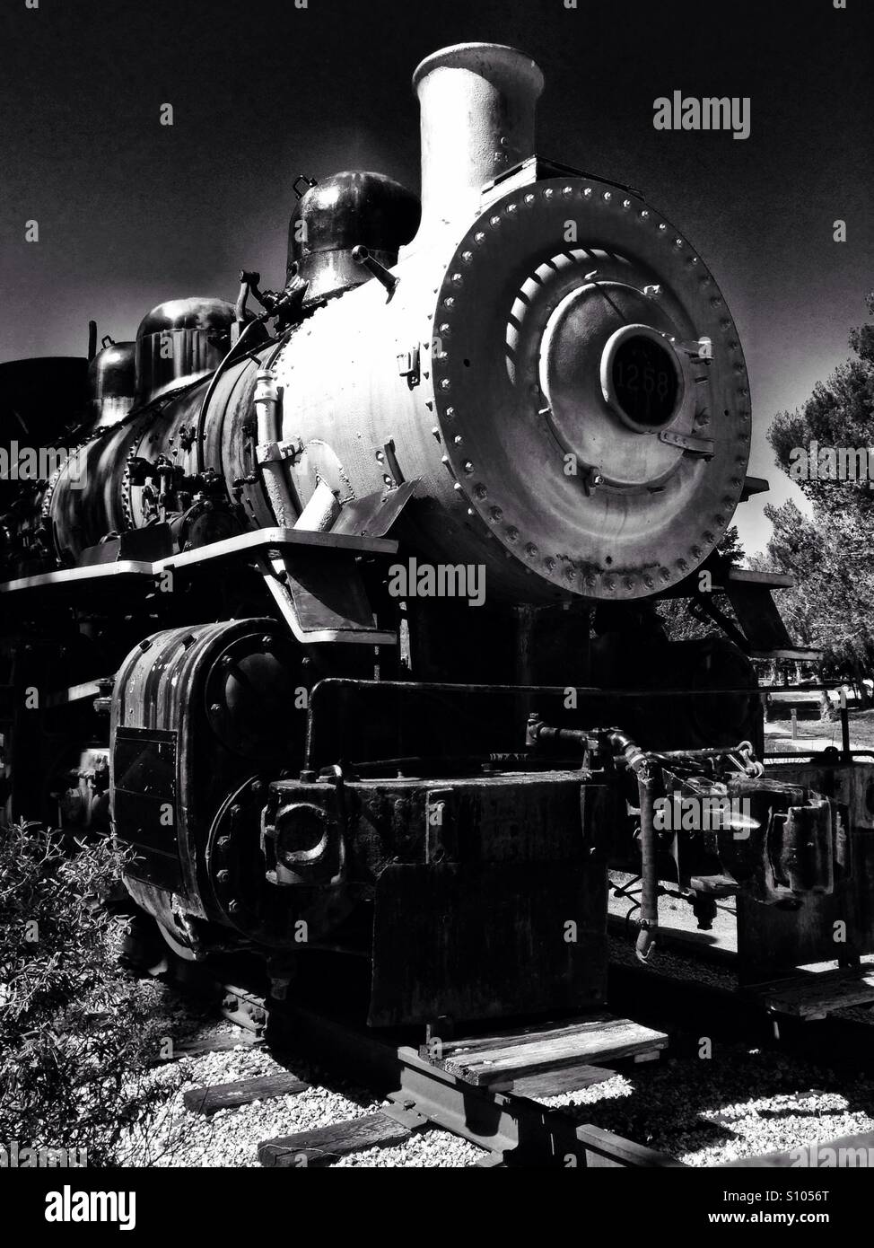 Steam locomotive in black and white - Smartphone Captured Stock Image