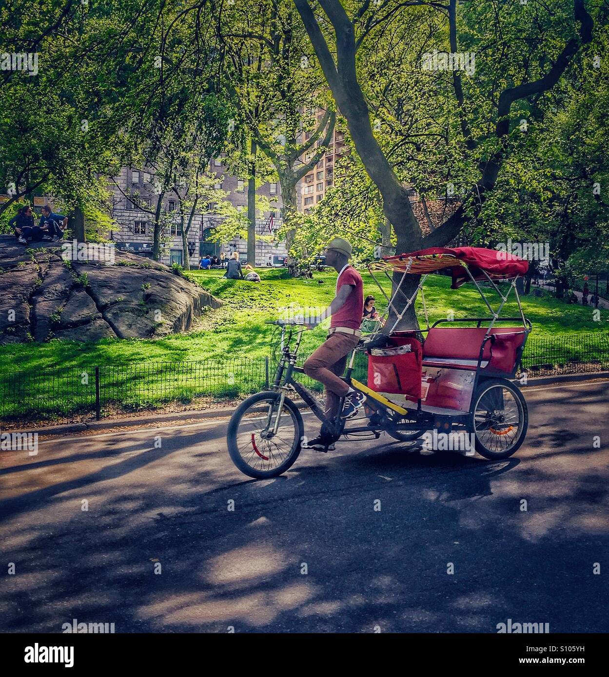 Rickshaw tour in Central Park, New York City Stock Photo
