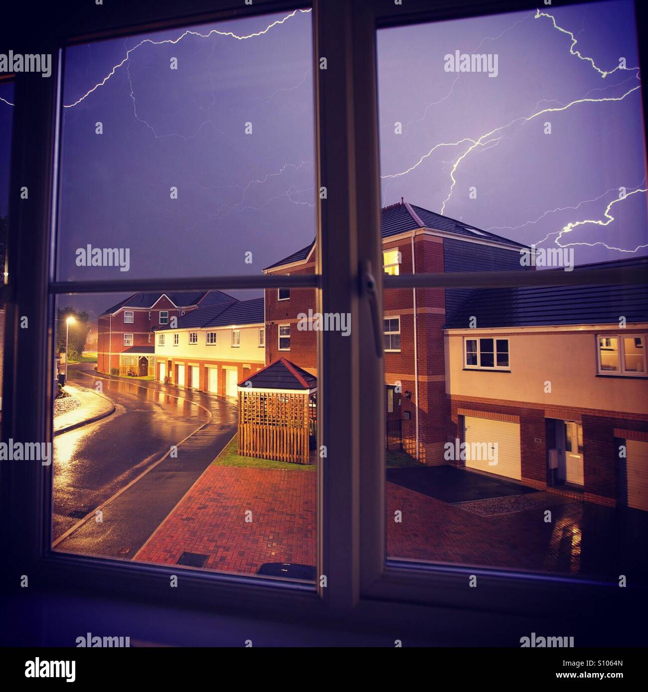 Lightning storm looking out bedroom window Stock Photo Alamy