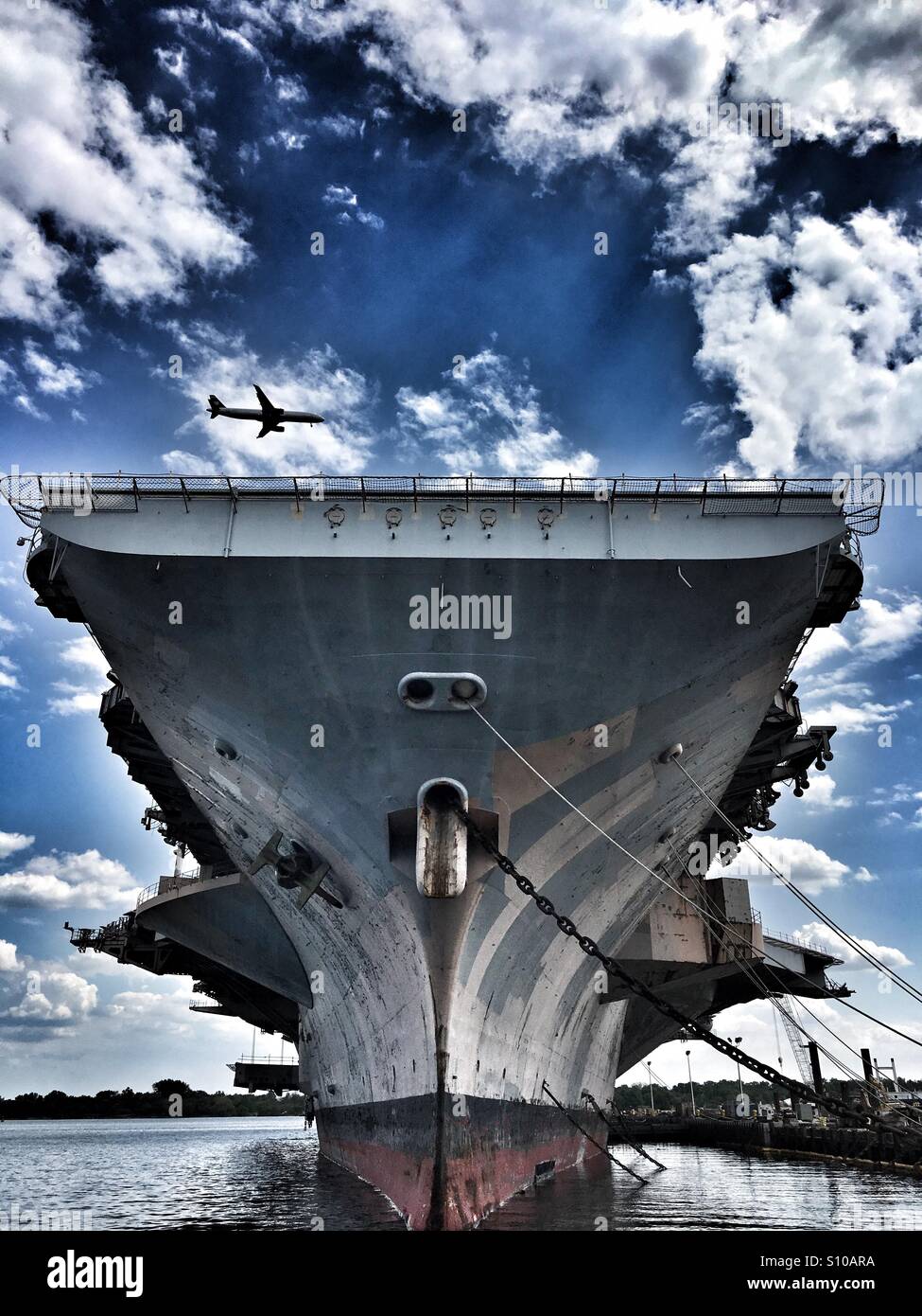 Aircraft Carrier and Airplane, Navy Yard, Philadelphia, Pennsylvania Stock Photo