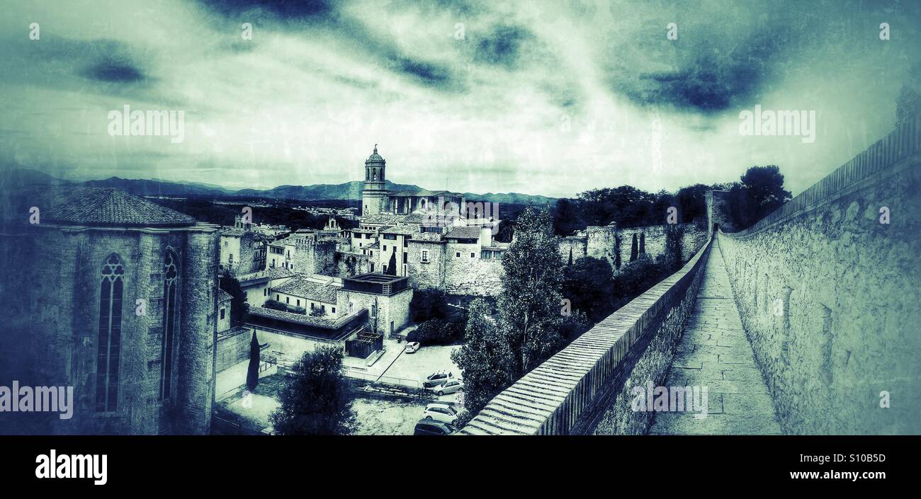 Panoramic view of the city of Girona, Spain Stock Photo