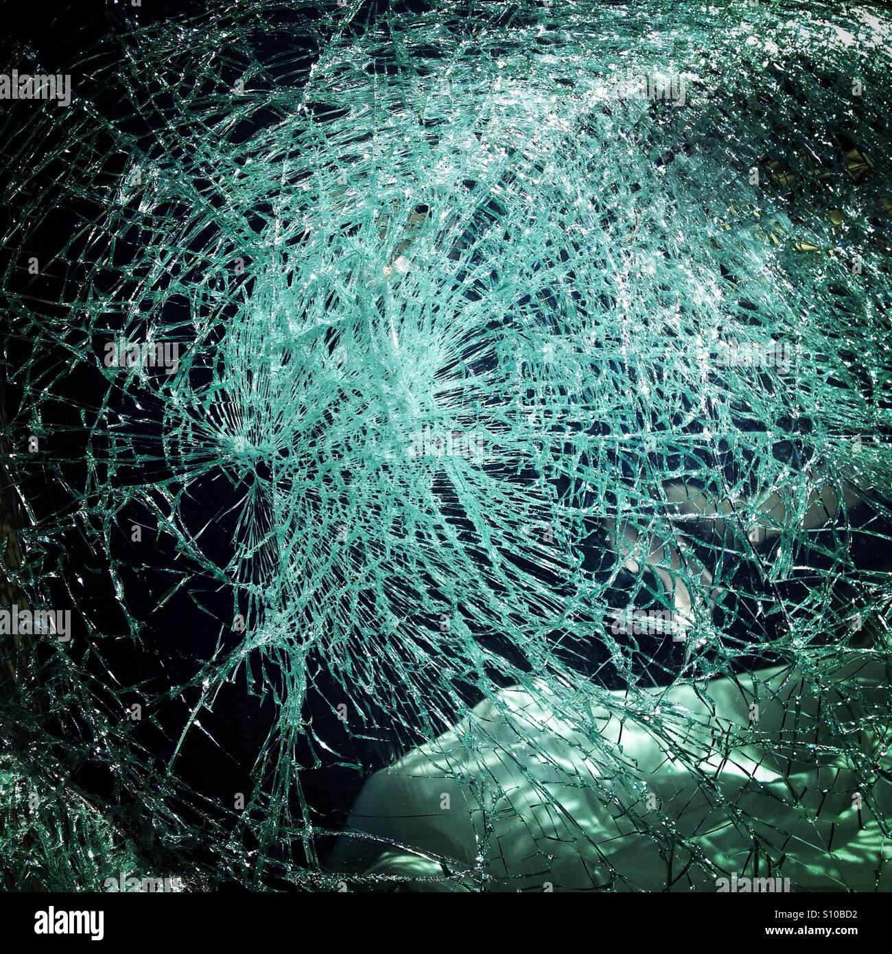 Smashed car window after an auto accident in Berkeley, California. - Smartphone Captured Stock Image