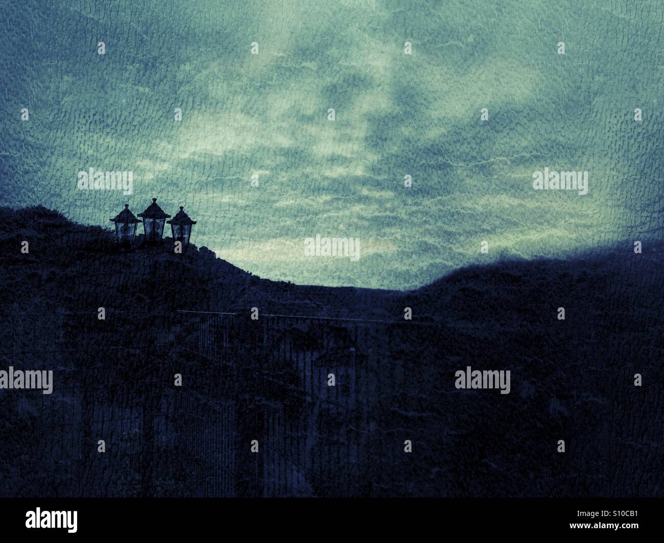 Sunset with street lights silhouette - Smartphone Captured Stock Image