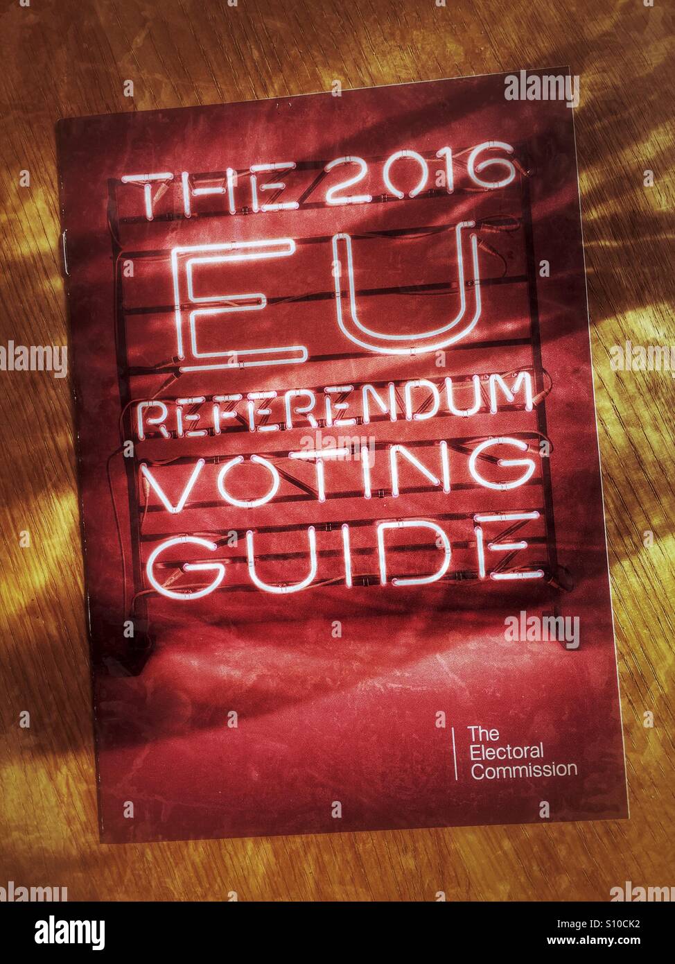 A grunge effect picture of The 2016 EU Referendum Voting Guide produced by The Electoral Commission. This booklet was delivered by Royal Mail to United Kingdom households for the 23June2016 Referendum - Smartphone Captured Stock Image