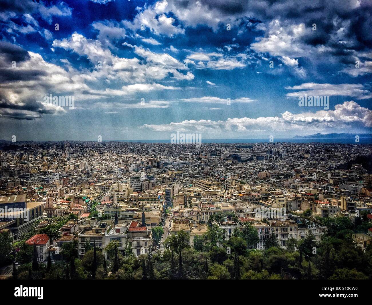 Beautiful city of Athens seen from the Acropolis Hill Stock Photo