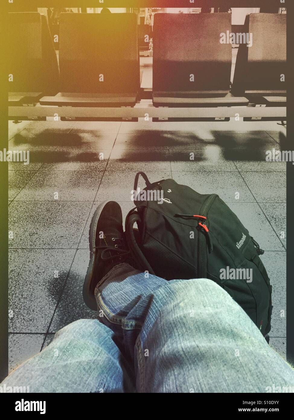 Waiting for a plane or train - Smartphone Captured Stock Image