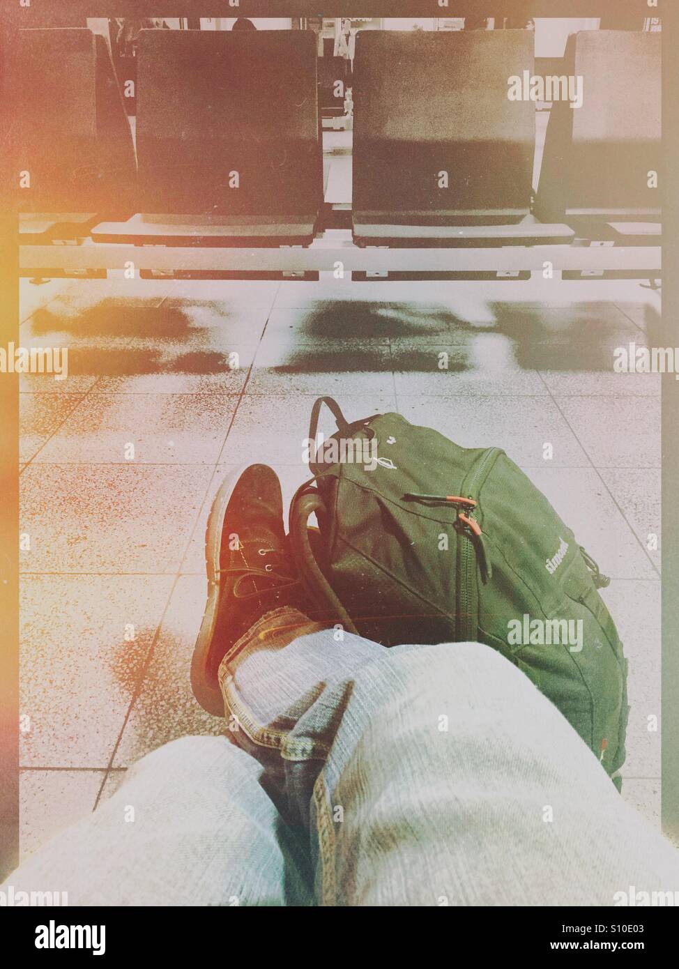Waiting for a plane or train - Smartphone Captured Stock Image