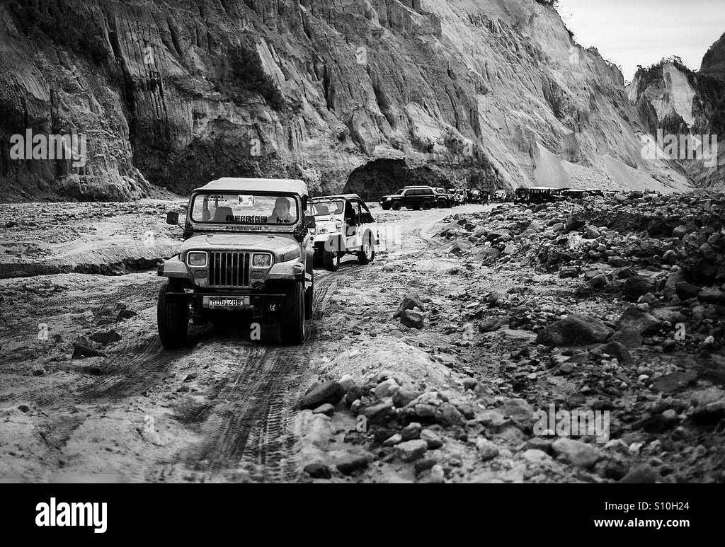4x4 traversing the rough terrain going to Mt. Pinatubo. Stock Photo