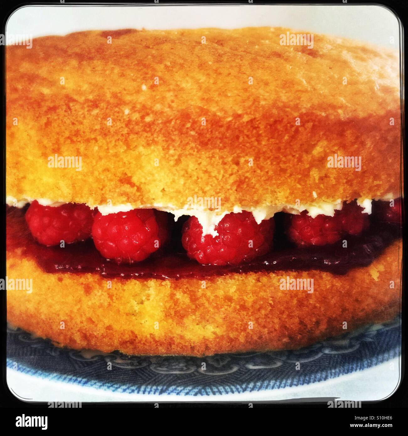 Victoria sponge with raspberries and buttercream Stock Photo