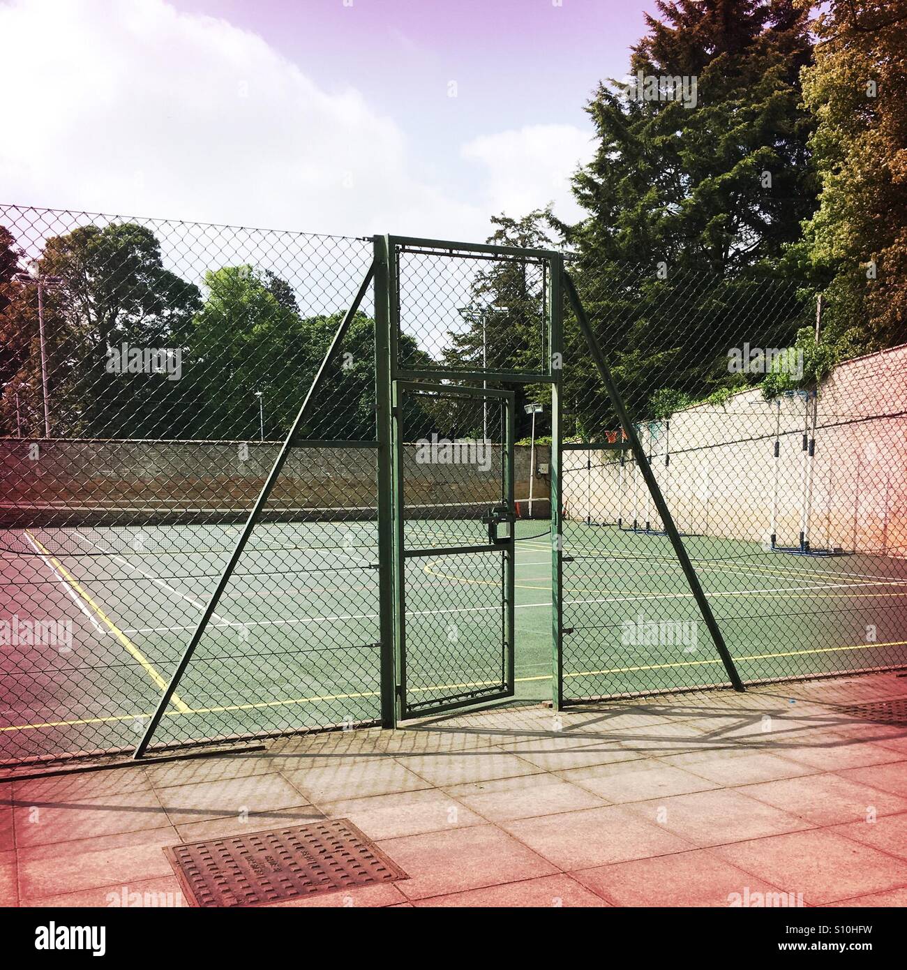 A tennis court, retro filter, square - Smartphone Captured Stock Image