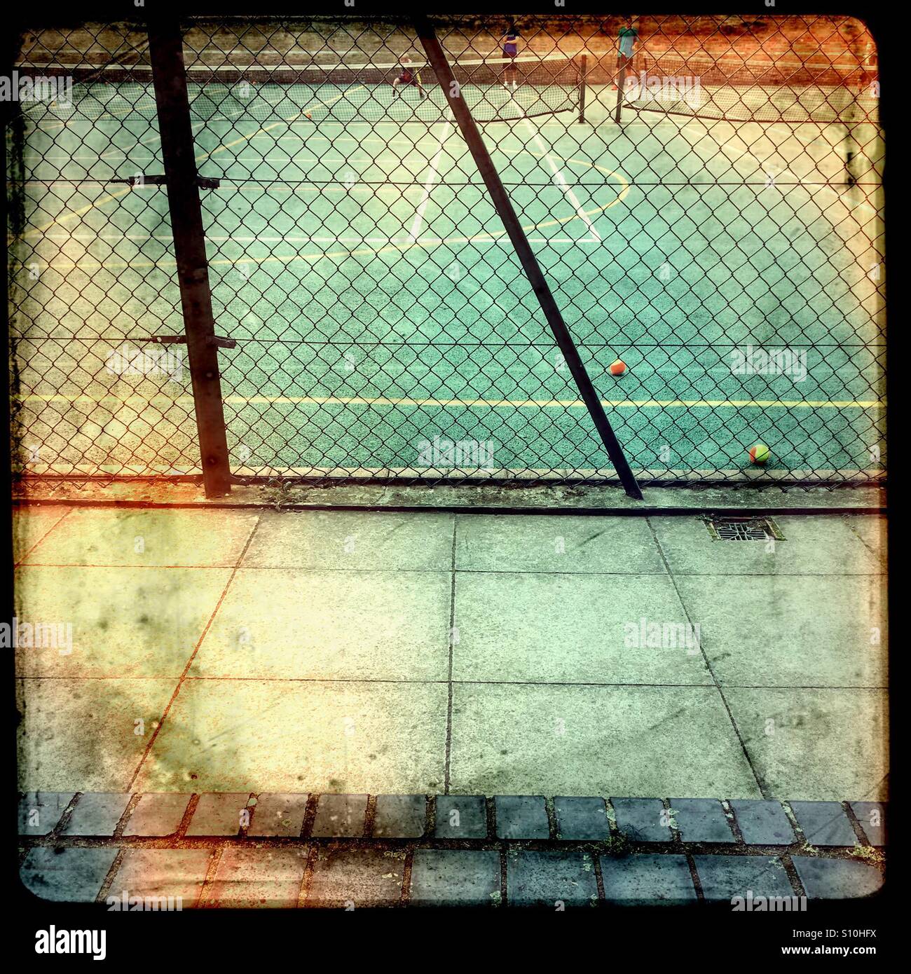 A tennis court , grunge , retro , square - Smartphone Captured Stock Image