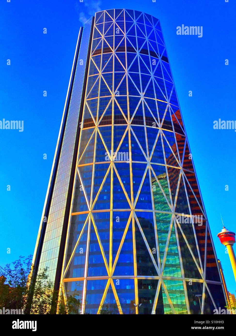 The Bow and the Calgary Tower in Calgary - Smartphone Captured Stock Image