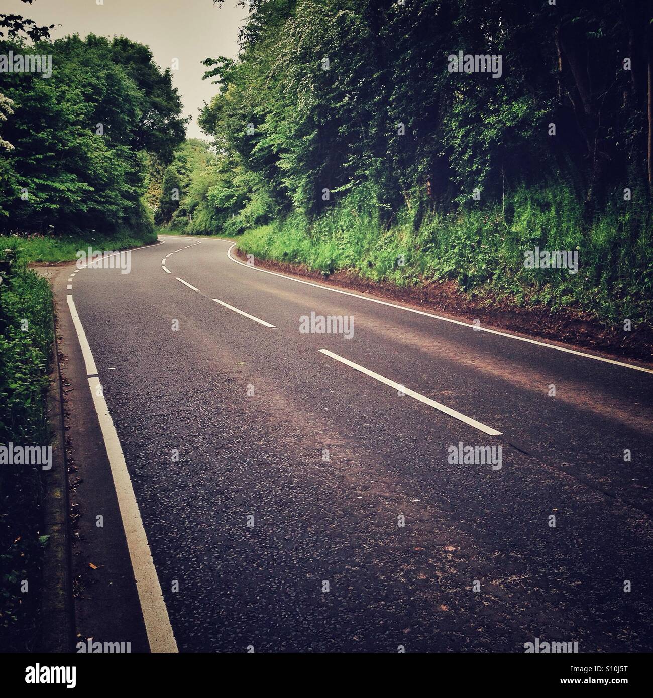 Country road winding away around a bend. - Smartphone Captured Stock Image